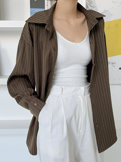 DAZY Women's Loose Striped Casual/School Shirt,Fall Women Clothes Long Sleeve Top