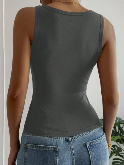 DAZY Women's Solid Color Ribbed Square Neck Casual Versatile Tank Top