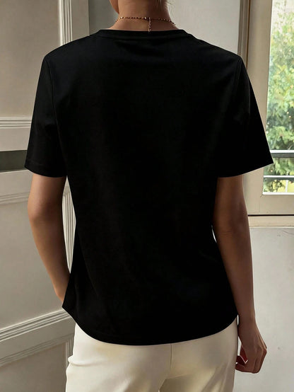 DAZY Women's Solid Color Round Neck Short Sleeve T-Shirt, Minimalist And Versatile For Summer