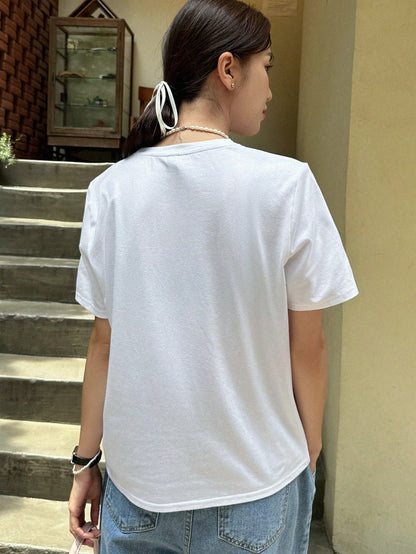 DAZY Women's Solid Color Round Neck Short Sleeve T-Shirt, Minimalist And Versatile For Summer