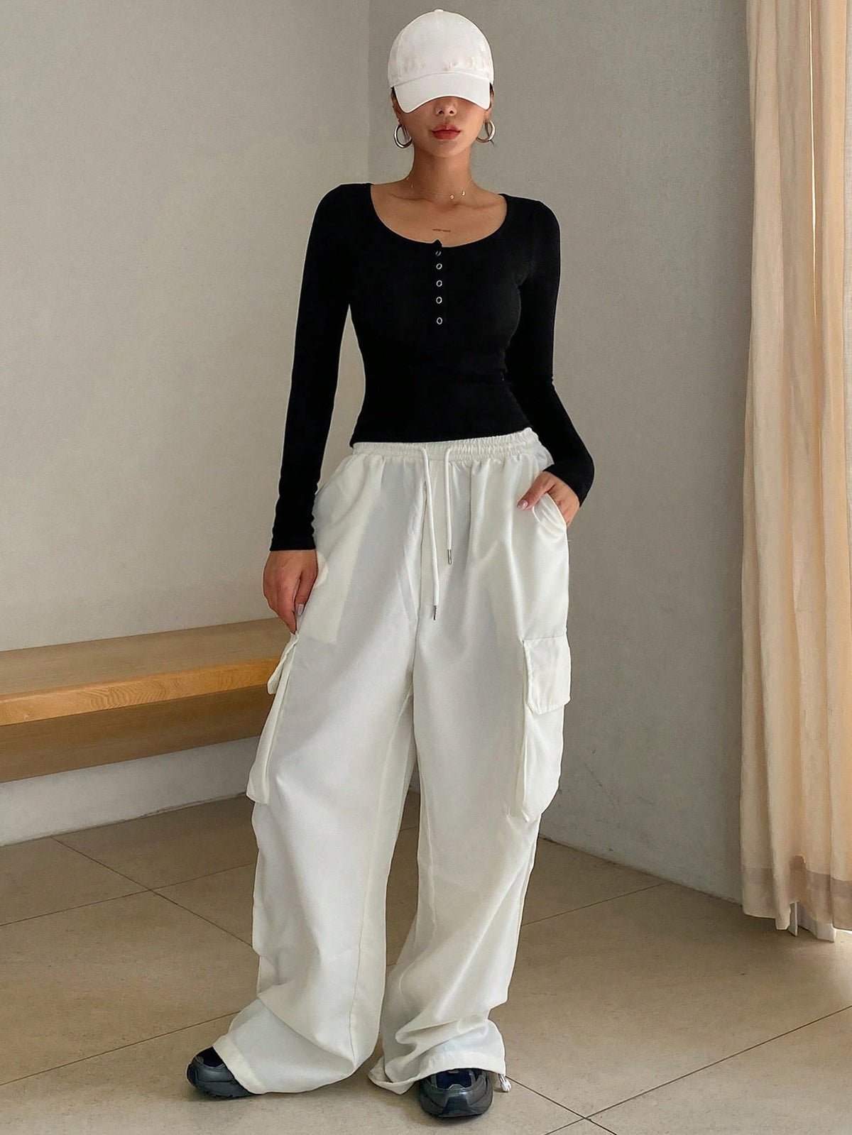 DAZY Women's Solid Color Simple Casual Long Sleeve T-Shirt Y2k Going Out Tops Women