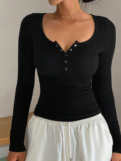 DAZY Women's Solid Color Simple Casual Long Sleeve T-Shirt Y2k Going Out Tops Women