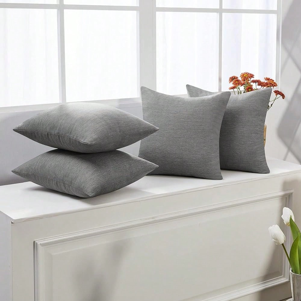 Deconovo Soft Cushion Covers Pillow Covers Faux Linen Pillow Covers With Invisible Zipper For Sofa 18x18 Inch Grey 4 Pcs Case Only No Insert