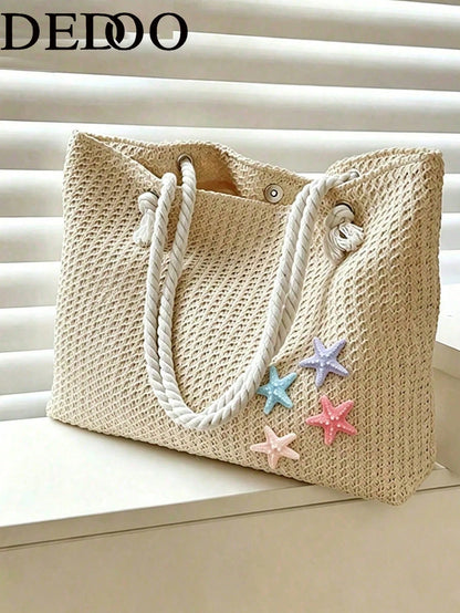Dedoo Woven Large Capacity Tote Bag, Lightweight Shopping Shoulder Bag, Summer Women's Vacation Travel Essential Handbag Backpack, Boho Chic
