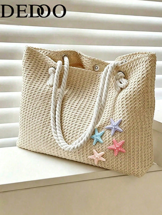 Dedoo Woven Large Capacity Tote Bag, Lightweight Shopping Shoulder Bag, Summer Women's Vacation Travel Essential Handbag Backpack, Boho Chic