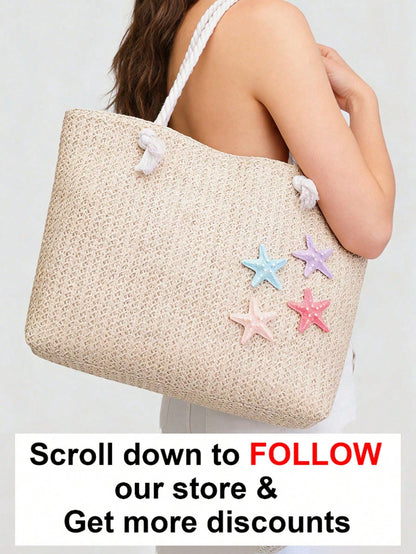 Dedoo Woven Large Capacity Tote Bag, Lightweight Shopping Shoulder Bag, Summer Women's Vacation Travel Essential Handbag Backpack, Boho Chic