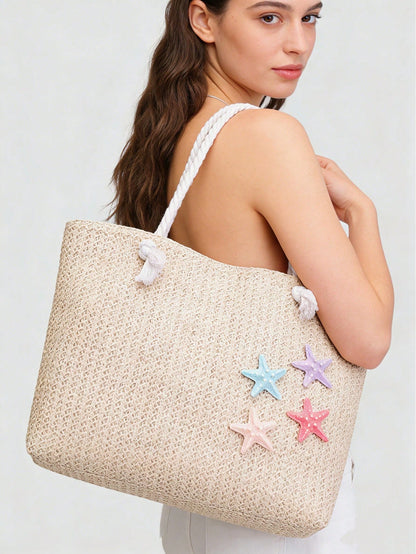Dedoo Woven Large Capacity Tote Bag, Lightweight Shopping Shoulder Bag, Summer Women's Vacation Travel Essential Handbag Backpack, Boho Chic