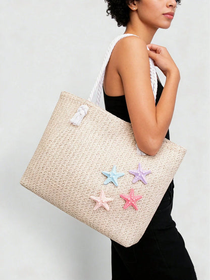 Dedoo Woven Large Capacity Tote Bag, Lightweight Shopping Shoulder Bag, Summer Women's Vacation Travel Essential Handbag Backpack, Boho Chic