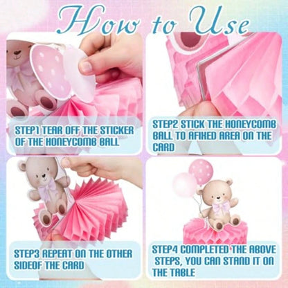 DHonoson Bear Gender Reveal Decorations Includes 12pcs Pink And Blue Bear Gender Reveal Table Decorations With Honeycomb Centerpiece For Boy Or Girl