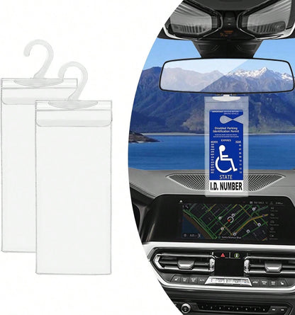 Dickno 2 PCS Handicap Placard Holder, 11.6" X 5" Ultra Transparent Disabled Parking Permit Placard Protector With Plastic Large Hanger, Automotive Disabled Placard Protective Cover