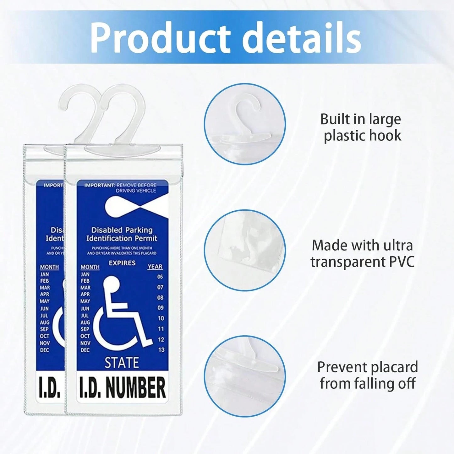Dickno 2 PCS Handicap Placard Holder, 11.6" X 5" Ultra Transparent Disabled Parking Permit Placard Protector With Plastic Large Hanger, Automotive Disabled Placard Protective Cover