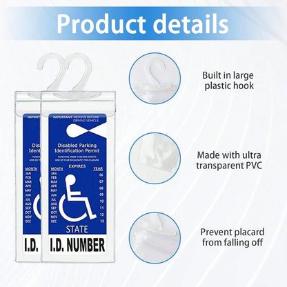 Dickno 2 PCS Handicap Placard Holder, 11.6" X 5" Ultra Transparent Disabled Parking Permit Placard Protector With Plastic Large Hanger, Automotive Disabled Placard Protective Cover