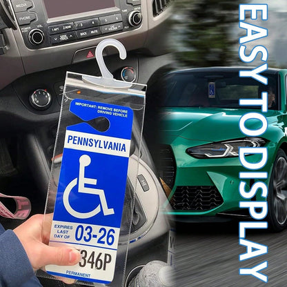Dickno 2 PCS Handicap Placard Holder, 11.6" X 5" Ultra Transparent Disabled Parking Permit Placard Protector With Plastic Large Hanger, Automotive Disabled Placard Protective Cover