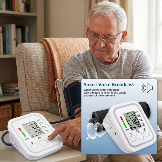 Digital Arm Blood Pressure Monitor, Automatic Upper Arm BP Machine With Large Backlit LCD Display, Fast 60s Reading, Adjustable Cuff, Voice Broadcast, 2*99 Memory, Portable Home & Travel Use (Batterie