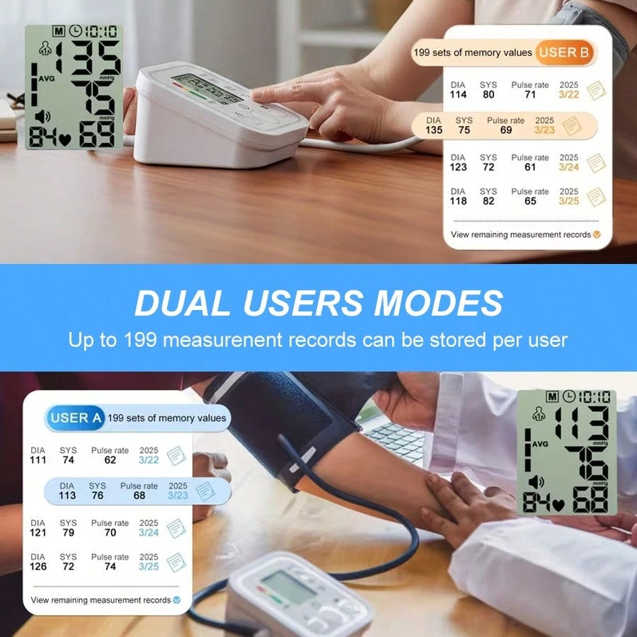 Digital Arm Blood Pressure Monitor, Automatic Upper Arm BP Machine With Large Backlit LCD Display, Fast 60s Reading, Adjustable Cuff, Voice Broadcast, 2*99 Memory, Portable Home & Travel Use (Batterie
