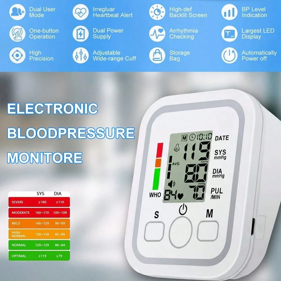 Digital Arm Blood Pressure Monitor, Automatic Upper Arm BP Machine With Large Backlit LCD Display, Fast 60s Reading, Adjustable Cuff, Voice Broadcast, 2*99 Memory, Portable Home & Travel Use (Batterie
