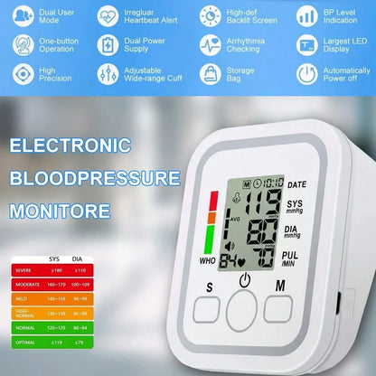 Digital Arm Blood Pressure Monitor, Automatic Upper Arm BP Machine With Large Backlit LCD Display, Fast 60s Reading, Adjustable Cuff, Voice Broadcast, 2*99 Memory, Portable Home & Travel Use (Batterie