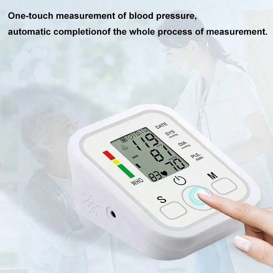 Digital Arm Blood Pressure Monitor, Automatic Upper Arm BP Machine With Large Backlit LCD Display, Fast 60s Reading, Adjustable Cuff, Voice Broadcast, 2*99 Memory, Portable Home & Travel Use (Batterie