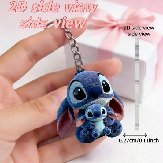 Disney [2D Flat] Lilo & Stitch Acrylic Stitch Keychain, Stainless Steel Chain, Suitable For Keys, Backpacks And Wallets, Perfect Valentine's Day Gift, Easter Gift, Birthday Gift, Cute Keychain, Small