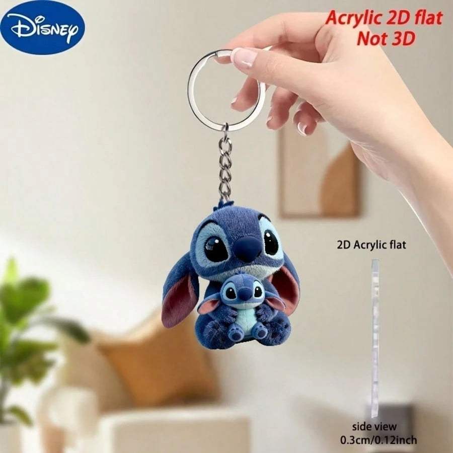Disney [2D Flat] Lilo & Stitch Acrylic Stitch Keychain, Stainless Steel Chain, Suitable For Keys, Backpacks And Wallets, Perfect Valentine's Day Gift, Easter Gift, Birthday Gift, Cute Keychain, Small