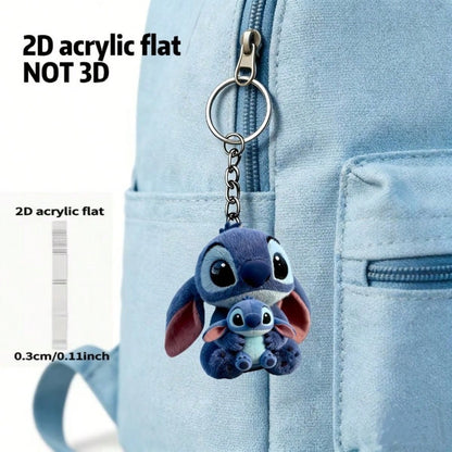 Disney [2D Flat] Lilo & Stitch Acrylic Stitch Keychain, Stainless Steel Chain, Suitable For Keys, Backpacks And Wallets, Perfect Valentine's Day Gift, Easter Gift, Birthday Gift, Cute Keychain, Small