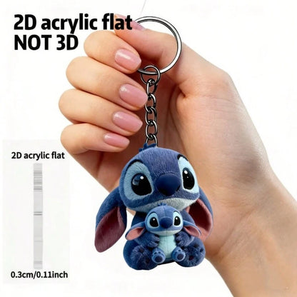 Disney [2D Flat] Lilo & Stitch Acrylic Stitch Keychain, Stainless Steel Chain, Suitable For Keys, Backpacks And Wallets, Perfect Valentine's Day Gift, Easter Gift, Birthday Gift, Cute Keychain, Small