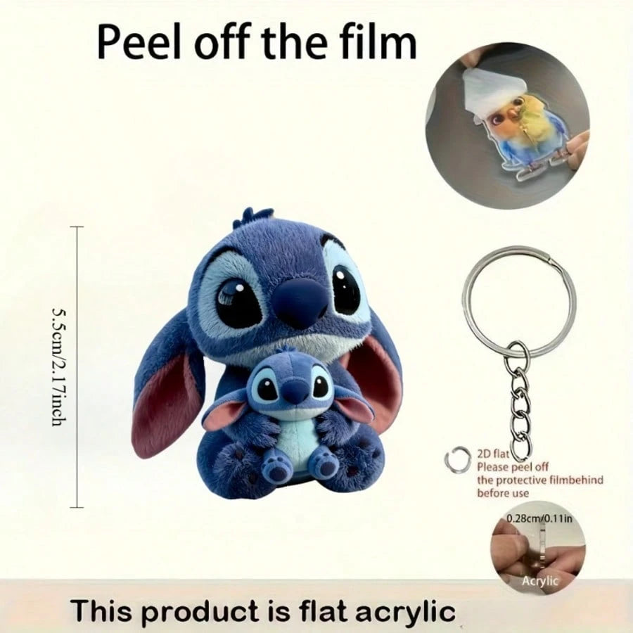 Disney [2D Flat] Lilo & Stitch Acrylic Stitch Keychain, Stainless Steel Chain, Suitable For Keys, Backpacks And Wallets, Perfect Valentine's Day Gift, Easter Gift, Birthday Gift, Cute Keychain, Small