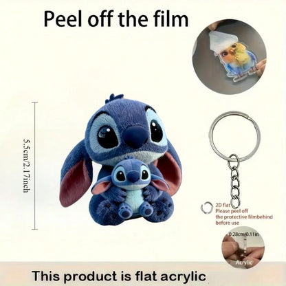 Disney [2D Flat] Lilo & Stitch Acrylic Stitch Keychain, Stainless Steel Chain, Suitable For Keys, Backpacks And Wallets, Perfect Valentine's Day Gift, Easter Gift, Birthday Gift, Cute Keychain, Small