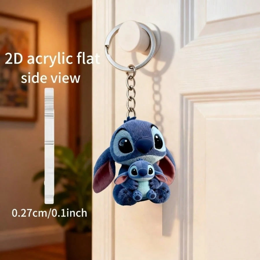 Disney [2D Flat] Lilo & Stitch Acrylic Stitch Keychain, Stainless Steel Chain, Suitable For Keys, Backpacks And Wallets, Perfect Valentine's Day Gift, Easter Gift, Birthday Gift, Cute Keychain, Small