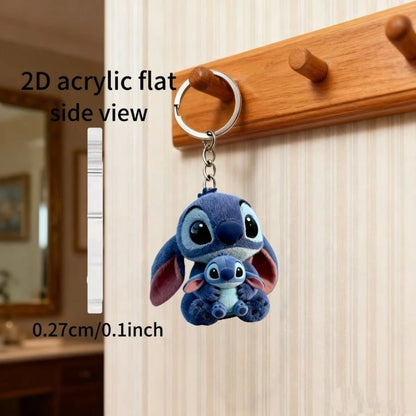 Disney [2D Flat] Lilo & Stitch Acrylic Stitch Keychain, Stainless Steel Chain, Suitable For Keys, Backpacks And Wallets, Perfect Valentine's Day Gift, Easter Gift, Birthday Gift, Cute Keychain, Small