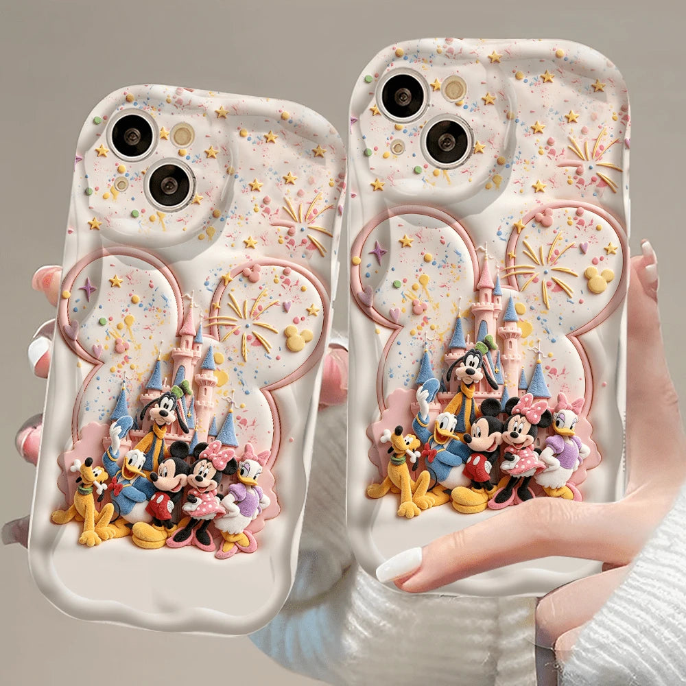 Disney Characters Patterned Phone Case Featuring Mickey And Friends With A Castle Backdrop. Compatible With IPhone 17, 16, 15, 14, 13, 12, And 11 Pro Models. Made Of Flexible TPU With Shockproof Prote