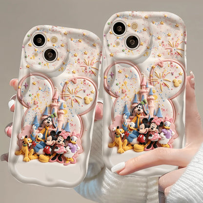 Disney Characters Patterned Phone Case Featuring Mickey And Friends With A Castle Backdrop. Compatible With IPhone 17, 16, 15, 14, 13, 12, And 11 Pro Models. Made Of Flexible TPU With Shockproof Prote