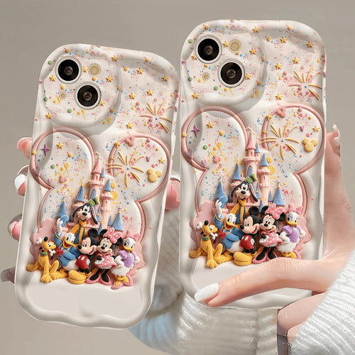 Disney Characters Patterned Phone Case Featuring Mickey And Friends With A Castle Backdrop. Compatible With IPhone 17, 16, 15, 14, 13, 12, And 11 Pro Models. Made Of Flexible TPU With Shockproof Prote