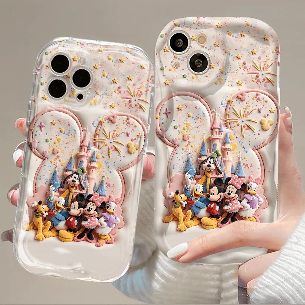 Disney Characters Patterned Phone Case Featuring Mickey And Friends With A Castle Backdrop. Compatible With IPhone 17, 16, 15, 14, 13, 12, And 11 Pro Models. Made Of Flexible TPU With Shockproof Prote