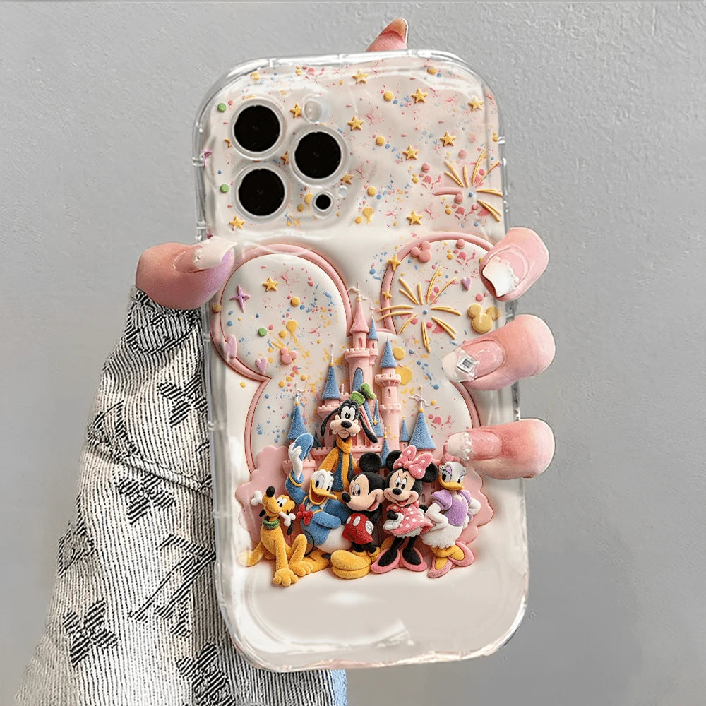 Disney Characters Patterned Phone Case Featuring Mickey And Friends With A Castle Backdrop. Compatible With IPhone 17, 16, 15, 14, 13, 12, And 11 Pro Models. Made Of Flexible TPU With Shockproof Prote