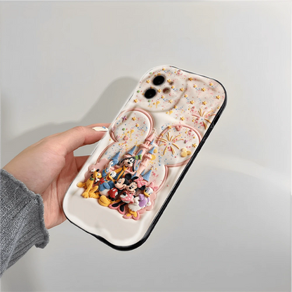Disney Characters Patterned Phone Case Featuring Mickey And Friends With A Castle Backdrop. Compatible With IPhone 17, 16, 15, 14, 13, 12, And 11 Pro Models. Made Of Flexible TPU With Shockproof Prote