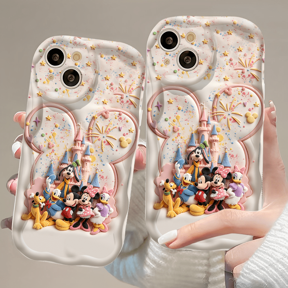 Disney Characters Patterned Phone Case Featuring Mickey And Friends With A Castle Backdrop. Compatible With IPhone 17, 16, 15, 14, 13, 12, And 11 Pro Models. Made Of Flexible TPU With Shockproof Prote