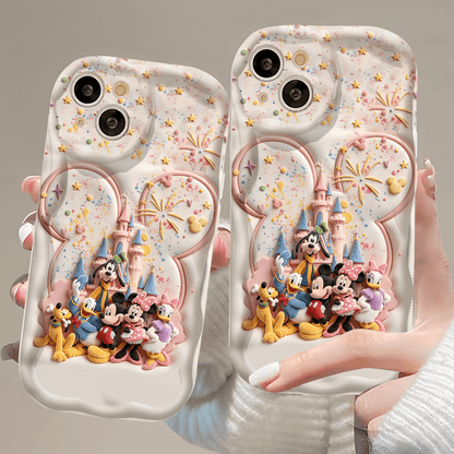 Disney Characters Patterned Phone Case Featuring Mickey And Friends With A Castle Backdrop. Compatible With IPhone 17, 16, 15, 14, 13, 12, And 11 Pro Models. Made Of Flexible TPU With Shockproof Prote