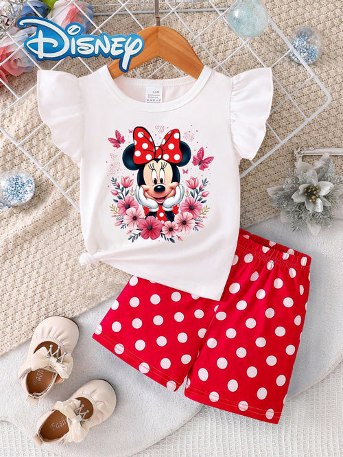 Disney Mickey Mouse Baby Girls' Floral Print Sleeveless Top And Polka Dot Elastic Waist Shorts Set, Cute Casual Summer Vacation Outfit