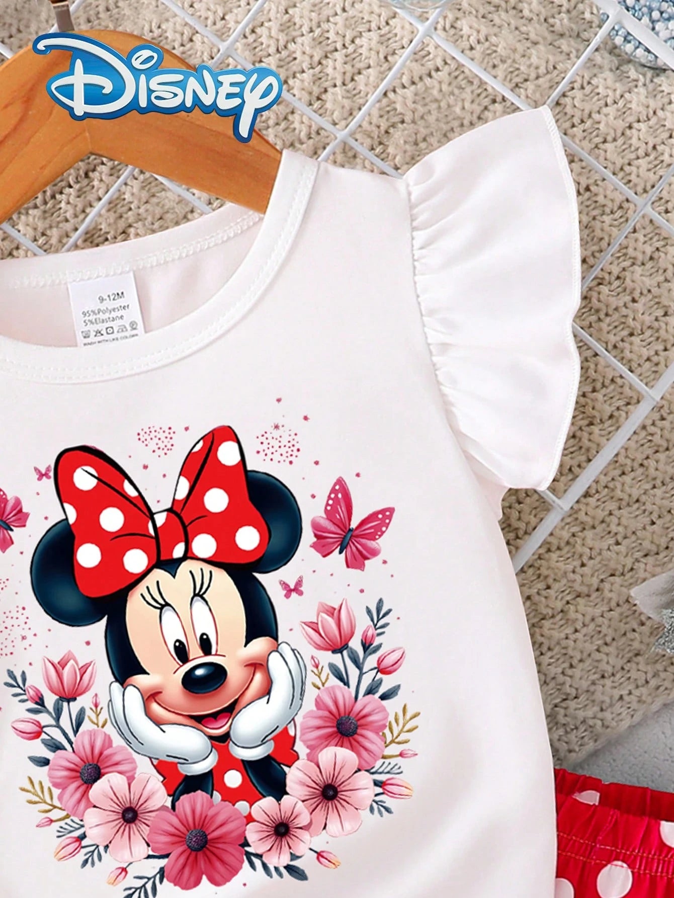 Disney Mickey Mouse Baby Girls' Floral Print Sleeveless Top And Polka Dot Elastic Waist Shorts Set, Cute Casual Summer Vacation Outfit