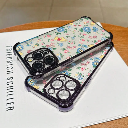 Disney.What Floral Patterned Phone Case With Winnie The Pooh Showing Friendship And Joy. Compatible With IPhone 17, 16, 15, 14, 13, 12, And 11 Pro Models. Made Of TPU With Shockproof Protection. A De