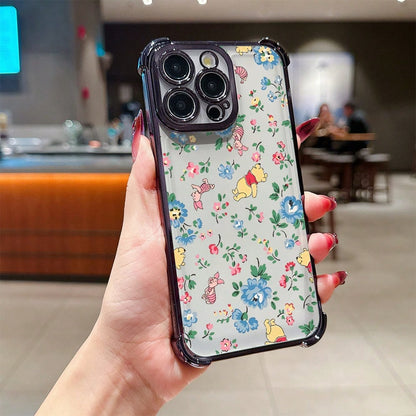 Disney.What Floral Patterned Phone Case With Winnie The Pooh Showing Friendship And Joy. Compatible With IPhone 17, 16, 15, 14, 13, 12, And 11 Pro Models. Made Of TPU With Shockproof Protection. A De