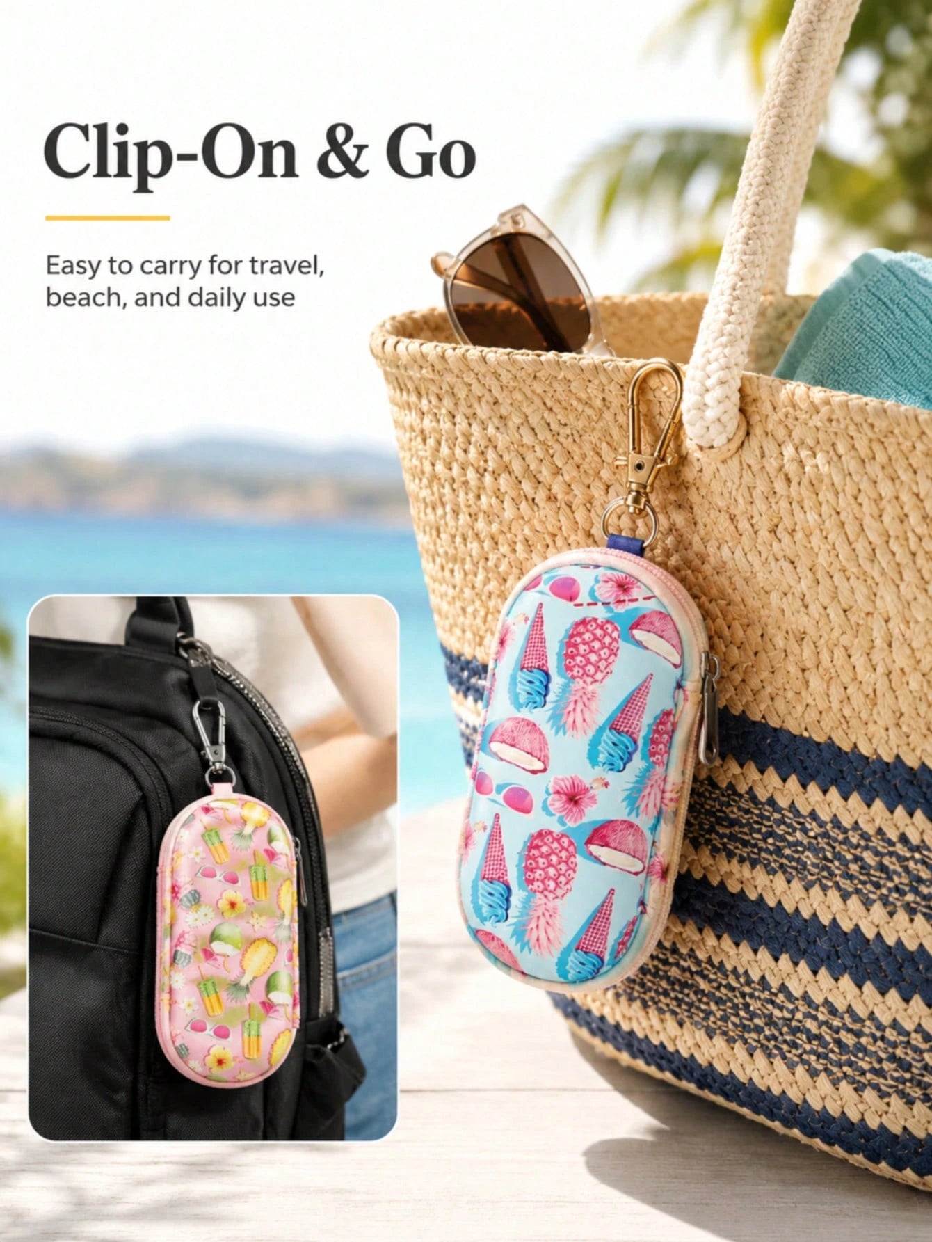 Double Glasses Case, Double Pair Of Glasses And Glasses Storage Box With Clip Zipper Closure, Convenient For Daily Carry, Travel Essential, Beach Summer Vacation Travel Accessories, Travel Bag Holiday