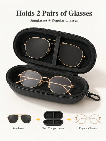 Double Glasses Case, Double Pair Of Glasses And Glasses Storage Box With Clip Zipper Closure, Convenient For Daily Carry, Travel Essential, Beach Summer Vacation Travel Accessories, Travel Bag Holiday