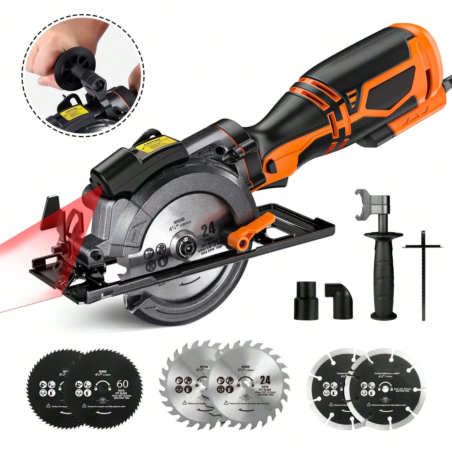 DOVAMAN Circular Saw With Metal Handle, 6 Blades(4½", 4¾"), Cutting Depth 1-11/16" (90°), 1-3/8" (45°), Laser Guide, Corded Saw For Wood