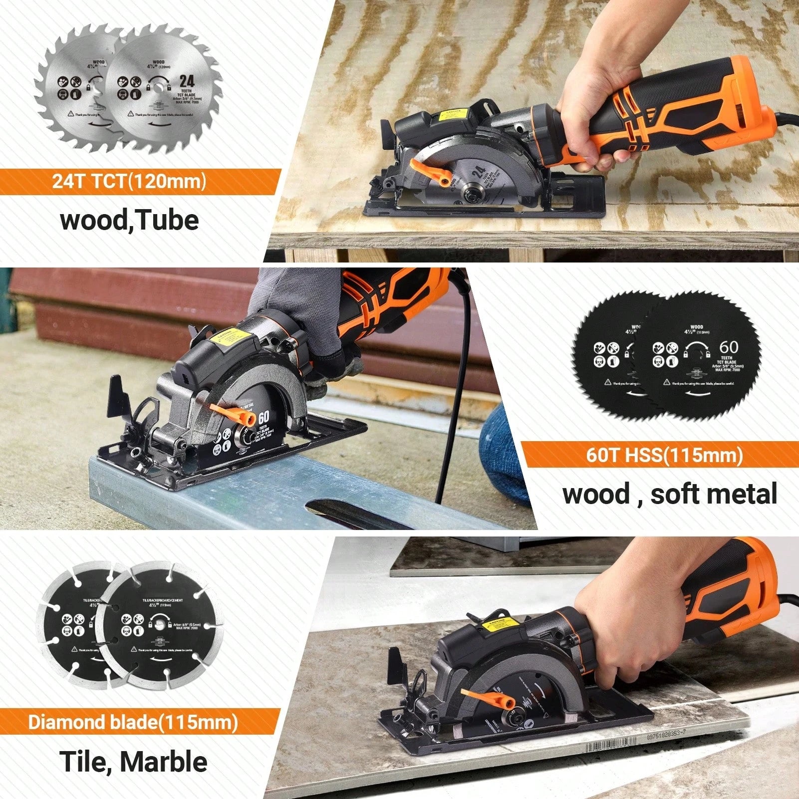 DOVAMAN Circular Saw With Metal Handle, 6 Blades(4½", 4¾"), Cutting Depth 1-11/16" (90°), 1-3/8" (45°), Laser Guide, Corded Saw For Wood