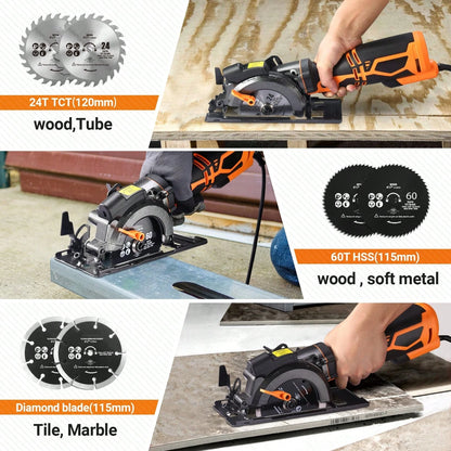 DOVAMAN Circular Saw With Metal Handle, 6 Blades(4½", 4¾"), Cutting Depth 1-11/16" (90°), 1-3/8" (45°), Laser Guide, Corded Saw For Wood