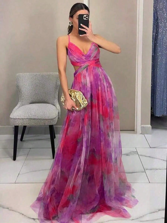 Dresses For WomenSpring And Summer New Mesh Printing Suspender Dress Vacation Casual Party DressLoose And Comfortablevestidos De Mujer