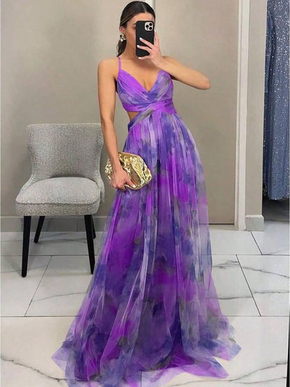 Dresses For WomenSpring And Summer New Mesh Printing Suspender Dress Vacation Casual Party DressLoose And Comfortablevestidos De Mujer