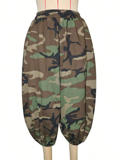 Dresses For WomenWomen'S Casual Jeans With Camouflage Print, Featuring An Elastic Waist And Straight Cropped DesignLoose And Comfortablevestidos De M